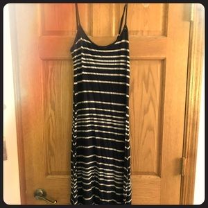 Grey and blue striped maxi dress